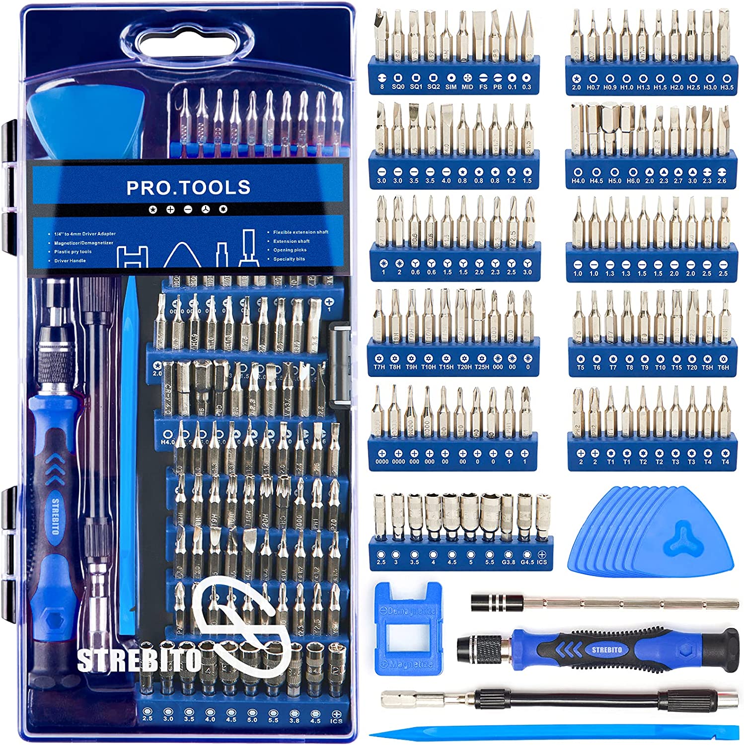 STREBITO Precision Screwdriver Sets 124 in 1 Magnetic Repair Kit with 110 Bits Electronics Tool Kit for Computer, PC, iPhone, Laptop, Cell Phone, MacBook, PS4, Nintendo, Xbox, Game Controller(Blue)