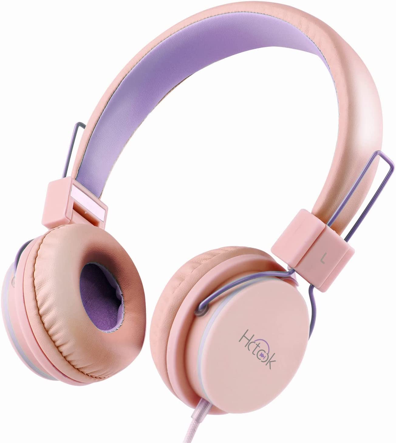 HOTCOK H37 Kids Headphones for Girls Boys Foldable Adjustable On Ear Headphones 3.5mm Jack Wired Cord for School,Home,Airplane,Car(Green/Purple)