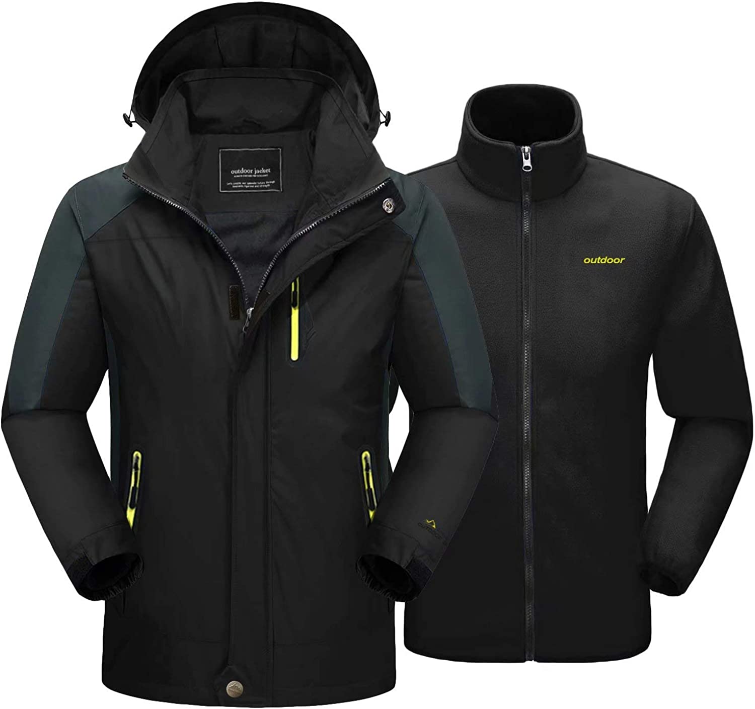 MAGCOMSEN Men's 3-in-1 Winter Ski Jacket with 6 Pockets Fleece Lining Detachable Hood Water Resistant Snowboard Jacket