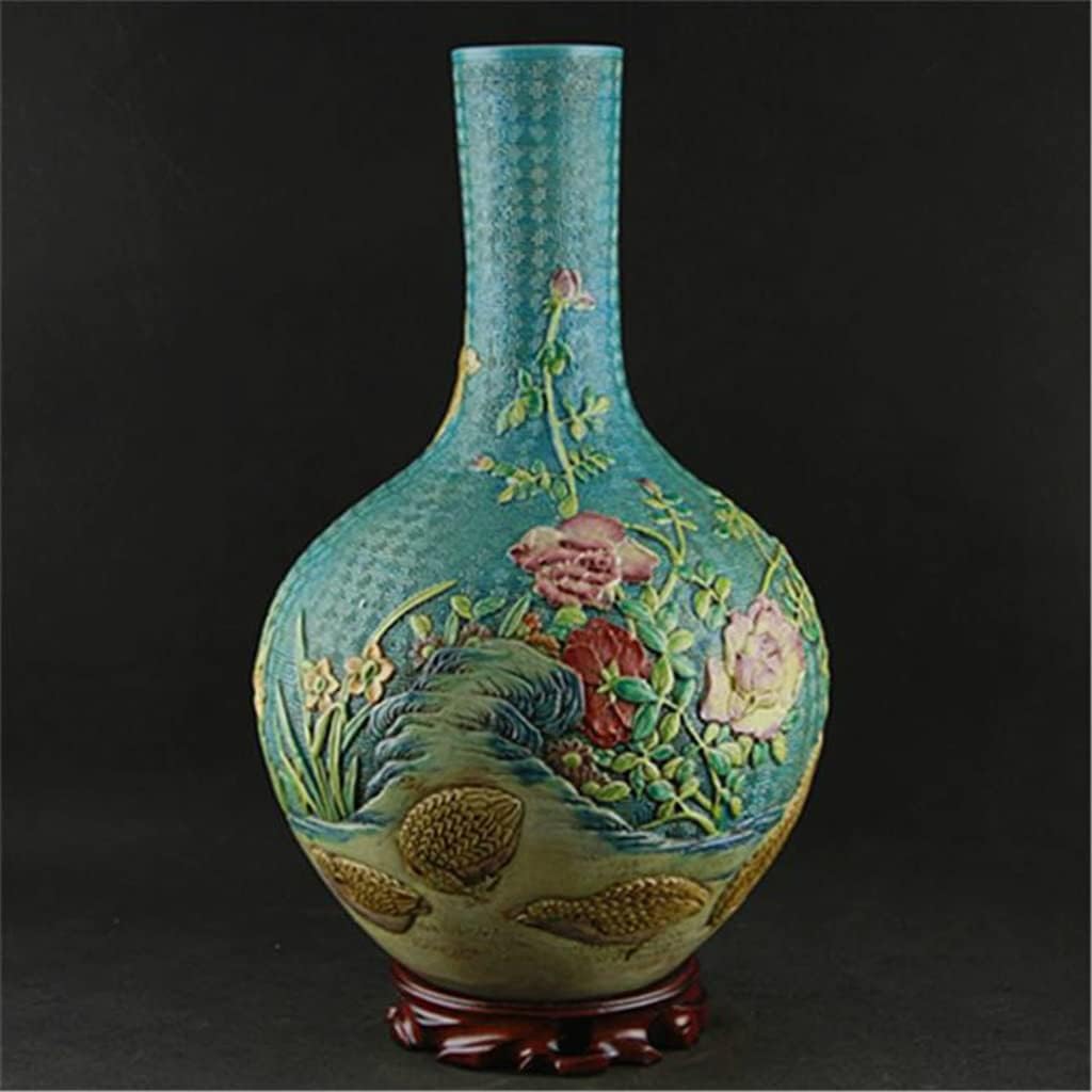 Boge Classic Green Ceramic Vase Embossment Antique Porcelain Flower Vase for Decoration