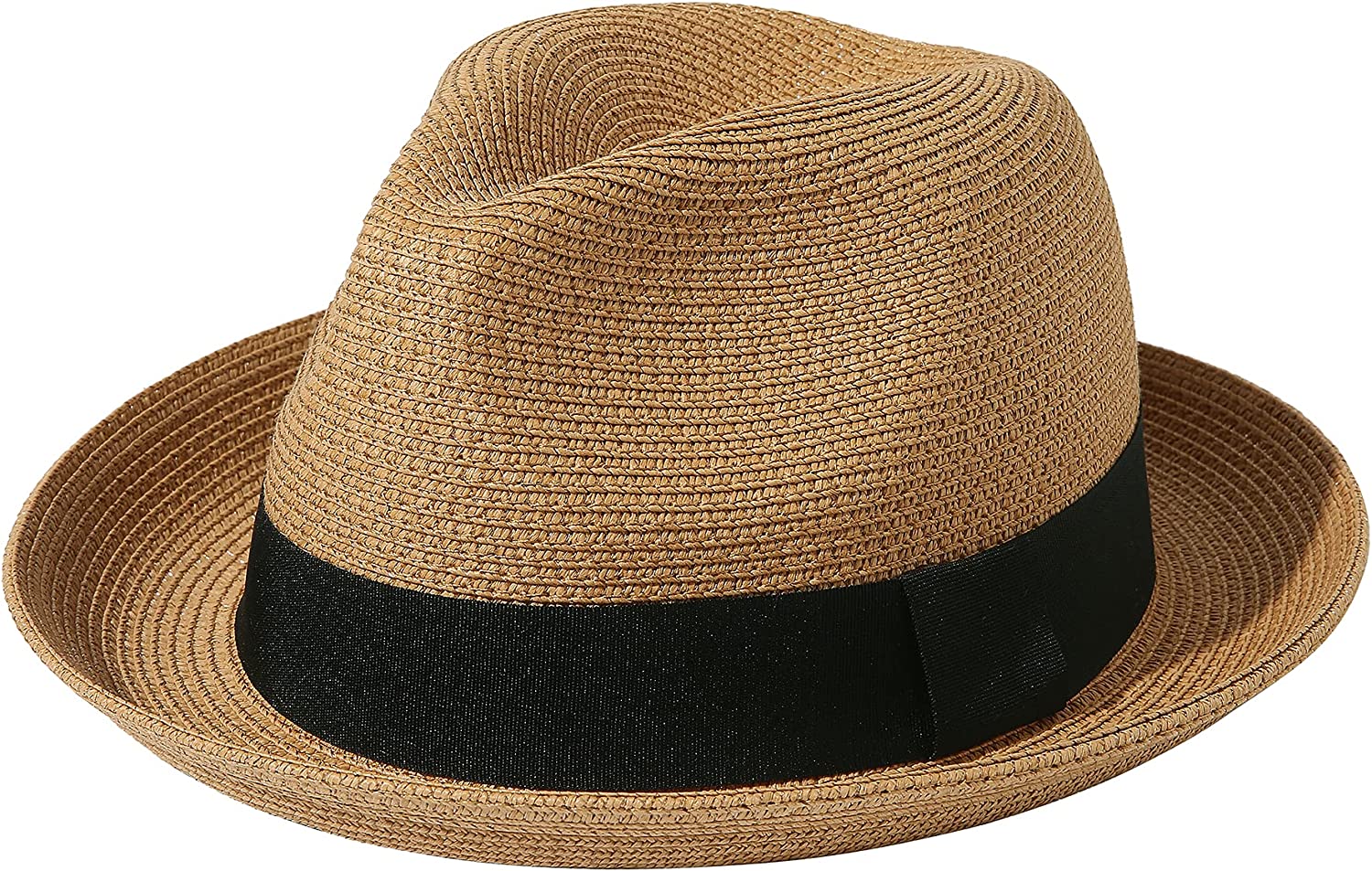 Lanzom Men Women Straw Foldable Roll up Hat Fine Braid Fedora Summer Beach Sun Hat