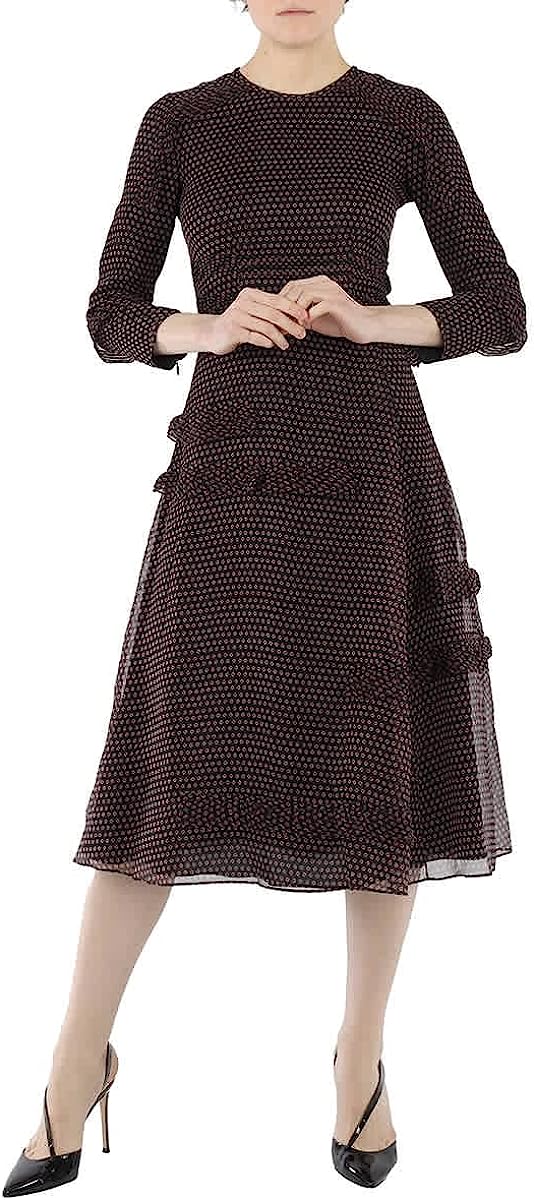 BURBERRY Long-Sleeve Ruffle Detail Spot Print Silk Dress in Parade Red, Brand Size 4 (US Size 2)