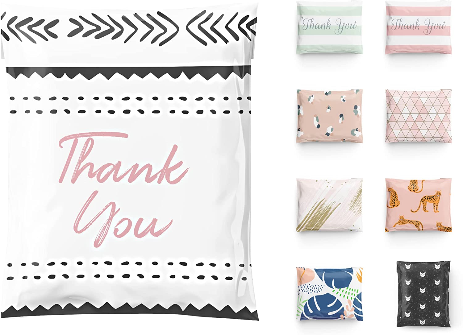10x13 Poly Mailers Pack of 100 Reusable Shipping Supplies Envelopes Mailing Bags Clothing Small Business Plastic Packaging Sticky Self Seal Cute Pink Thank You African Fig